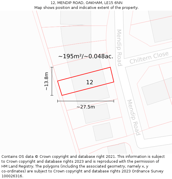 12, MENDIP ROAD, OAKHAM, LE15 6NN: Plot and title map