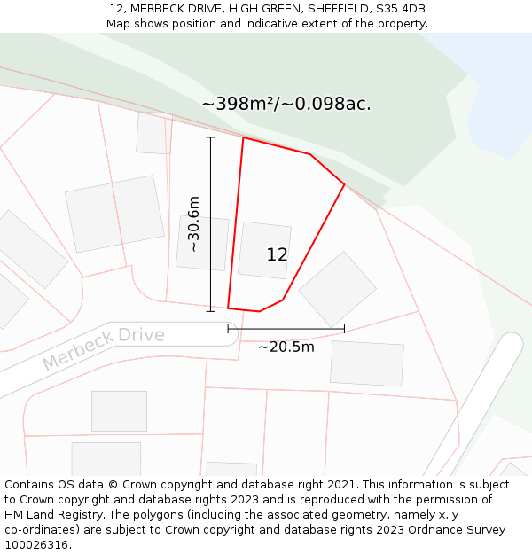 12, MERBECK DRIVE, HIGH GREEN, SHEFFIELD, S35 4DB: Plot and title map