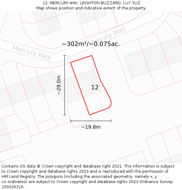 12, MERCURY WAY, LEIGHTON BUZZARD, LU7 3UZ: Plot and title map