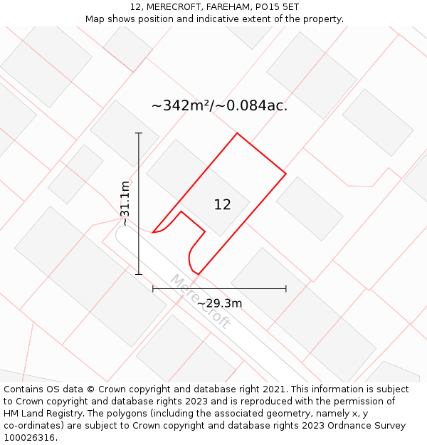 12, MERECROFT, FAREHAM, PO15 5ET: Plot and title map