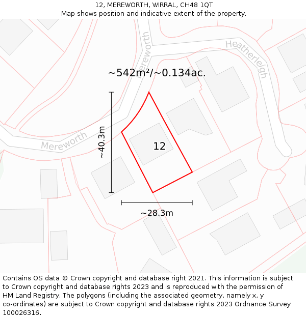 12, MEREWORTH, WIRRAL, CH48 1QT: Plot and title map