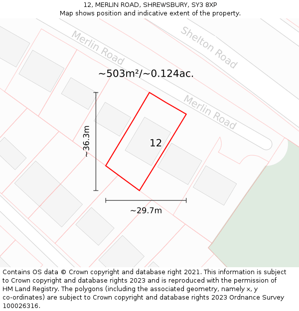 12, MERLIN ROAD, SHREWSBURY, SY3 8XP: Plot and title map