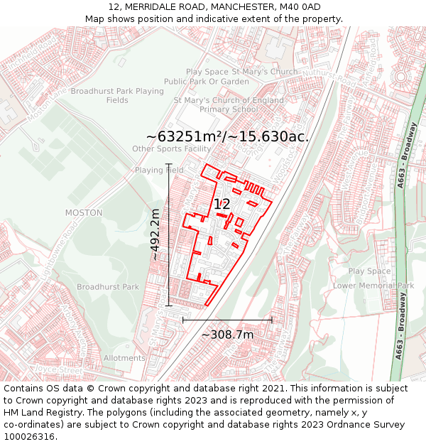 12, MERRIDALE ROAD, MANCHESTER, M40 0AD: Plot and title map