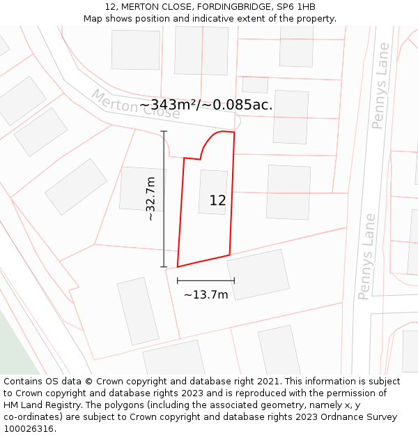 12, MERTON CLOSE, FORDINGBRIDGE, SP6 1HB: Plot and title map