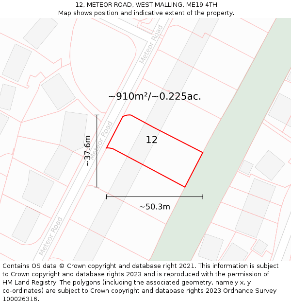 12, METEOR ROAD, WEST MALLING, ME19 4TH: Plot and title map