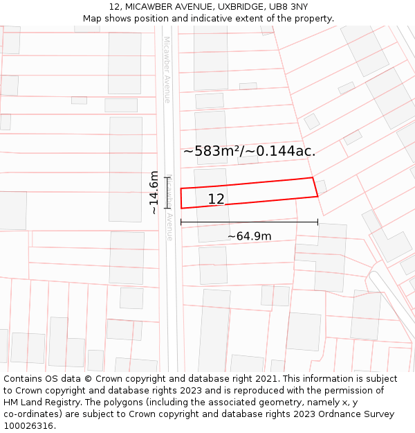 12, MICAWBER AVENUE, UXBRIDGE, UB8 3NY: Plot and title map