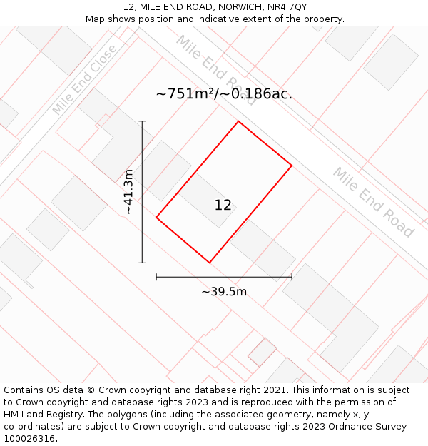 12, MILE END ROAD, NORWICH, NR4 7QY: Plot and title map