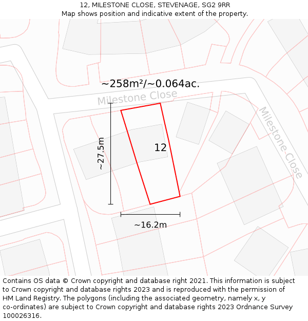 12, MILESTONE CLOSE, STEVENAGE, SG2 9RR: Plot and title map