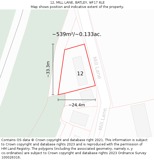 12, MILL LANE, BATLEY, WF17 6LE: Plot and title map