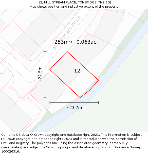 12, MILL STREAM PLACE, TONBRIDGE, TN9 1QJ: Plot and title map