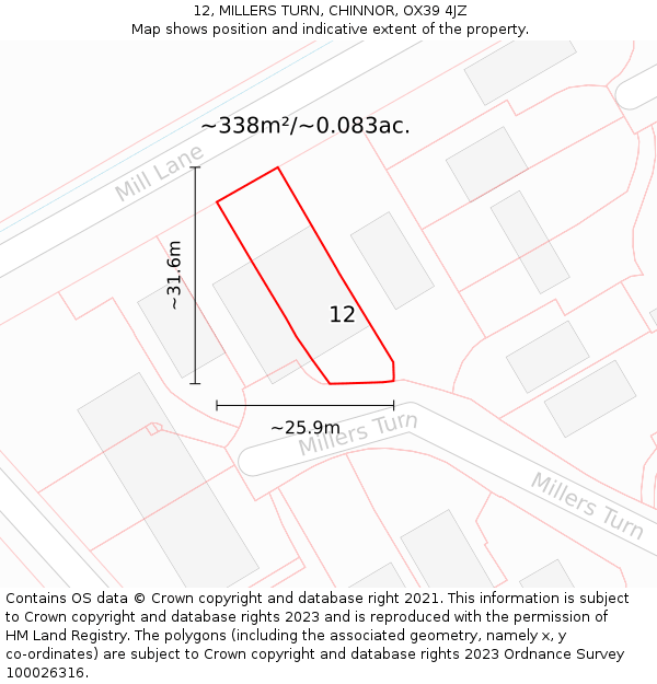 12, MILLERS TURN, CHINNOR, OX39 4JZ: Plot and title map