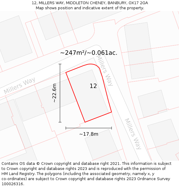 12, MILLERS WAY, MIDDLETON CHENEY, BANBURY, OX17 2GA: Plot and title map