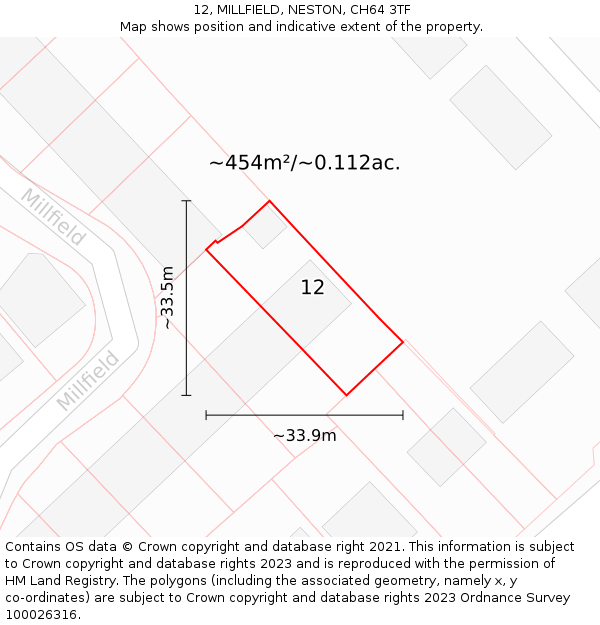 12, MILLFIELD, NESTON, CH64 3TF: Plot and title map