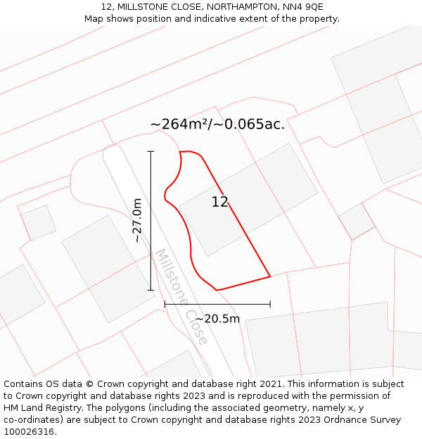 12, MILLSTONE CLOSE, NORTHAMPTON, NN4 9QE: Plot and title map