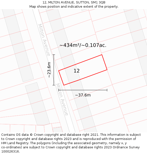 12, MILTON AVENUE, SUTTON, SM1 3QB: Plot and title map