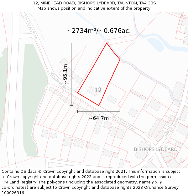12, MINEHEAD ROAD, BISHOPS LYDEARD, TAUNTON, TA4 3BS: Plot and title map