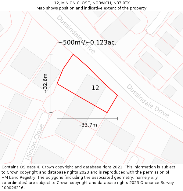 12, MINION CLOSE, NORWICH, NR7 0TX: Plot and title map