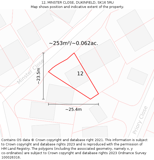 12, MINSTER CLOSE, DUKINFIELD, SK16 5RU: Plot and title map