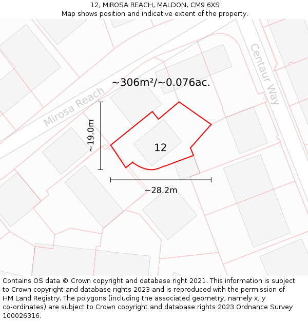 12, MIROSA REACH, MALDON, CM9 6XS: Plot and title map