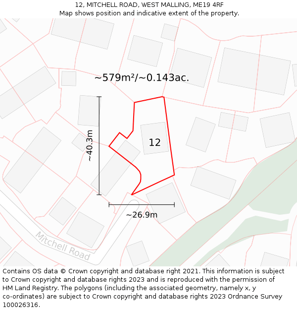 12, MITCHELL ROAD, WEST MALLING, ME19 4RF: Plot and title map