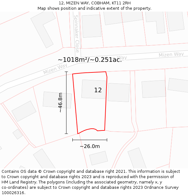 12, MIZEN WAY, COBHAM, KT11 2RH: Plot and title map