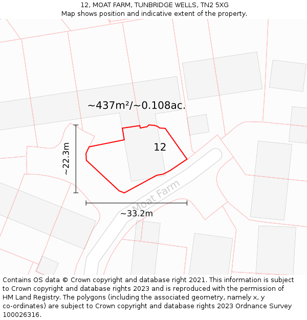 12, MOAT FARM, TUNBRIDGE WELLS, TN2 5XG: Plot and title map