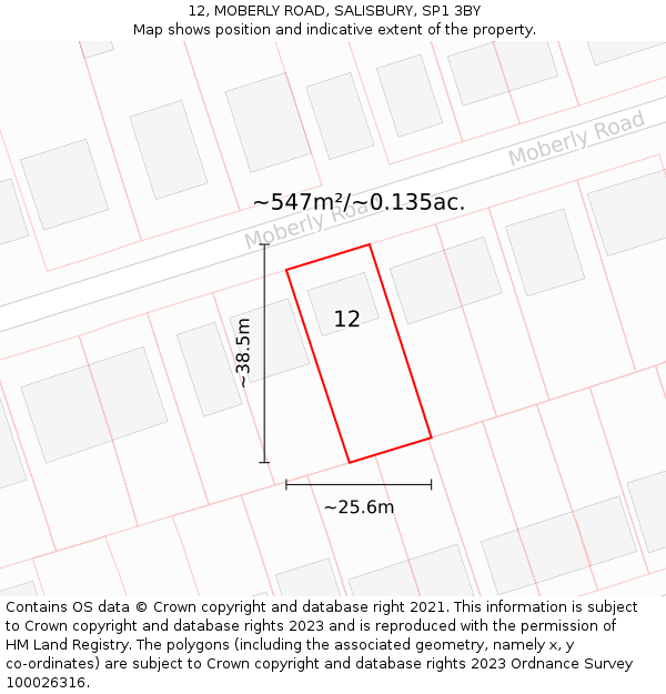 12, MOBERLY ROAD, SALISBURY, SP1 3BY: Plot and title map