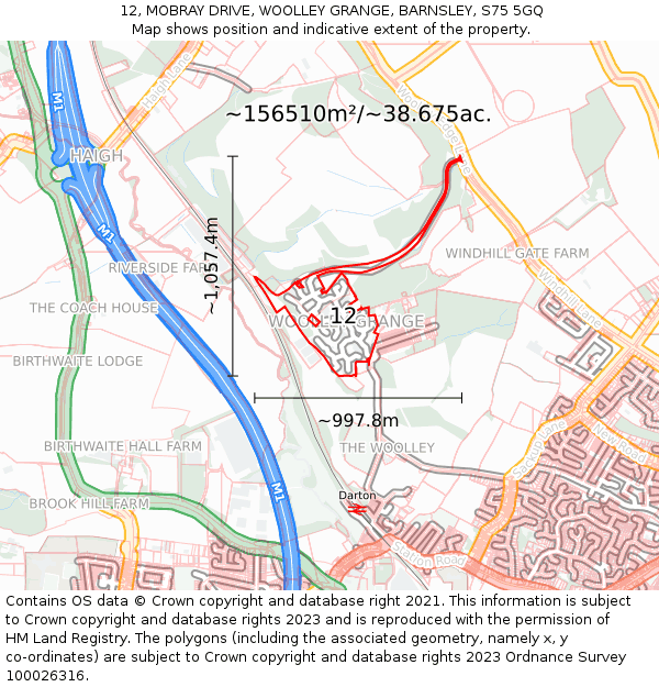 12, MOBRAY DRIVE, WOOLLEY GRANGE, BARNSLEY, S75 5GQ: Plot and title map