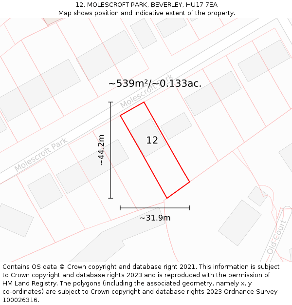 12, MOLESCROFT PARK, BEVERLEY, HU17 7EA: Plot and title map