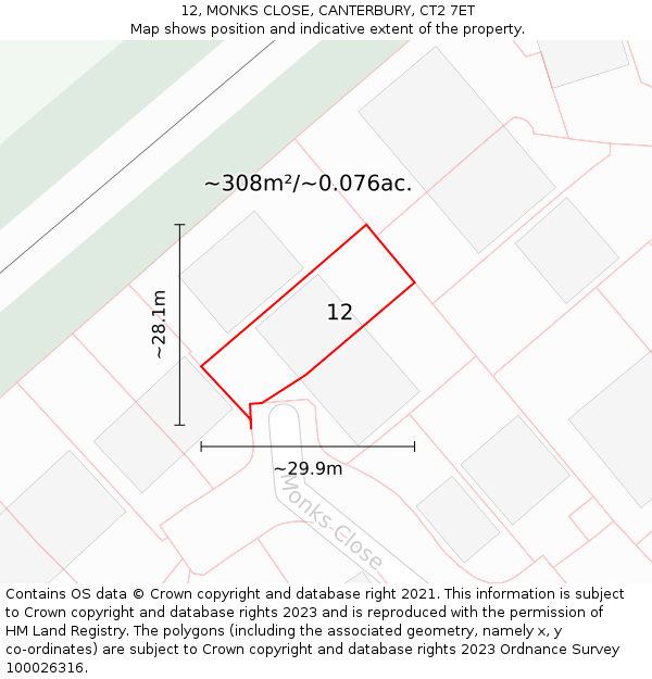 12, MONKS CLOSE, CANTERBURY, CT2 7ET: Plot and title map