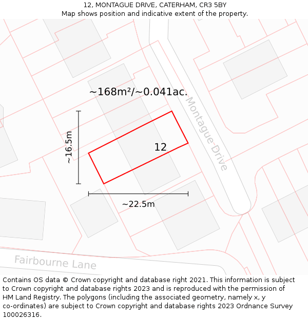 12, MONTAGUE DRIVE, CATERHAM, CR3 5BY: Plot and title map