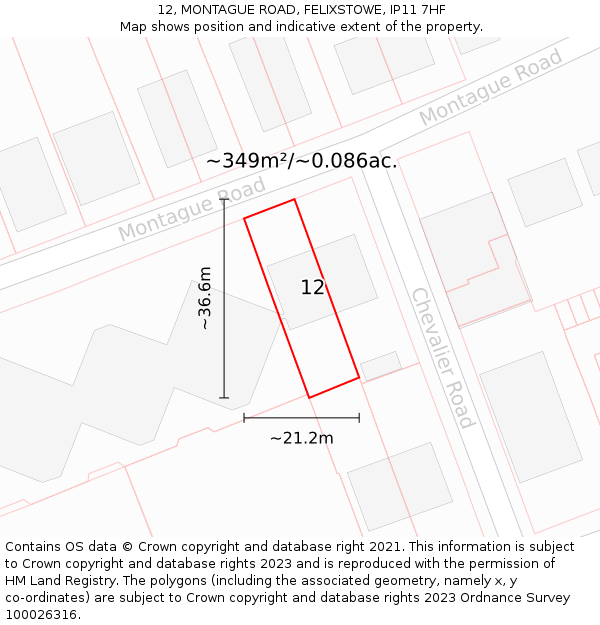 12, MONTAGUE ROAD, FELIXSTOWE, IP11 7HF: Plot and title map