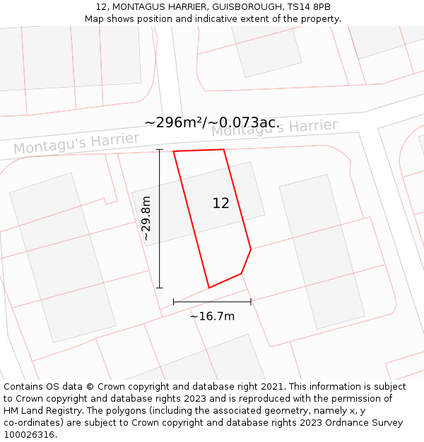 12, MONTAGUS HARRIER, GUISBOROUGH, TS14 8PB: Plot and title map