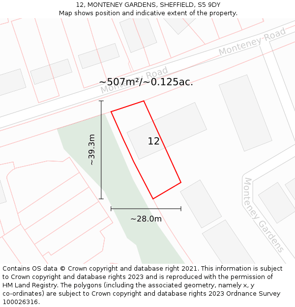 12, MONTENEY GARDENS, SHEFFIELD, S5 9DY: Plot and title map