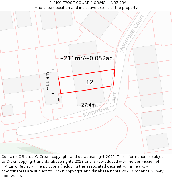 12, MONTROSE COURT, NORWICH, NR7 0RY: Plot and title map