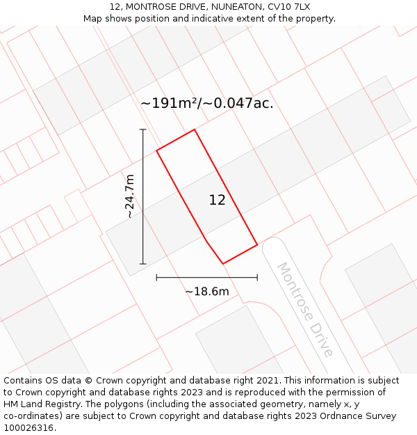 12, MONTROSE DRIVE, NUNEATON, CV10 7LX: Plot and title map