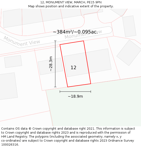 12, MONUMENT VIEW, MARCH, PE15 9PN: Plot and title map