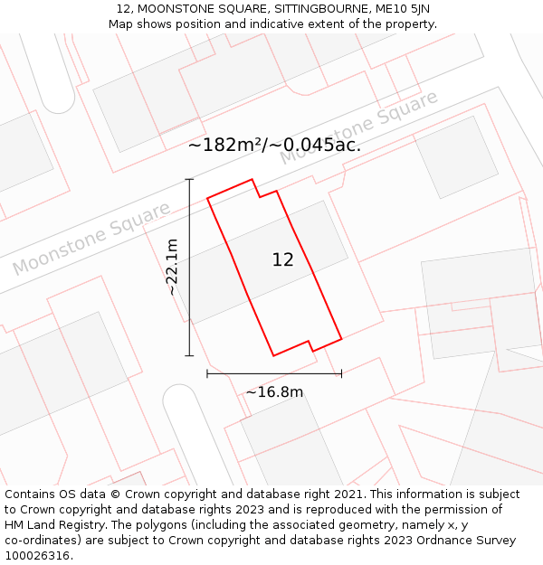 12, MOONSTONE SQUARE, SITTINGBOURNE, ME10 5JN: Plot and title map