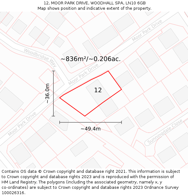 12, MOOR PARK DRIVE, WOODHALL SPA, LN10 6GB: Plot and title map