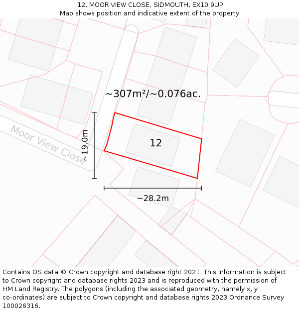 12, MOOR VIEW CLOSE, SIDMOUTH, EX10 9UP: Plot and title map