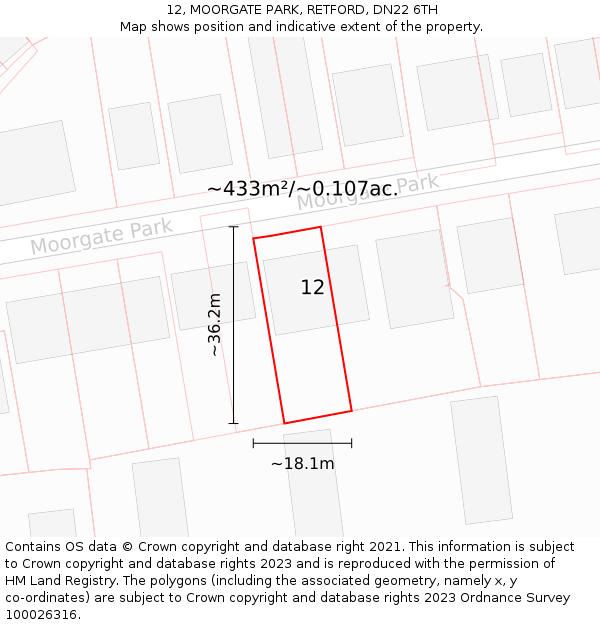 12, MOORGATE PARK, RETFORD, DN22 6TH: Plot and title map