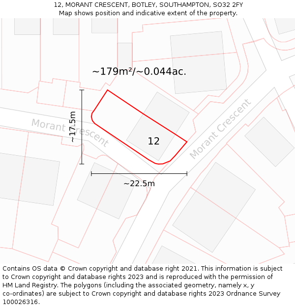 12, MORANT CRESCENT, BOTLEY, SOUTHAMPTON, SO32 2FY: Plot and title map