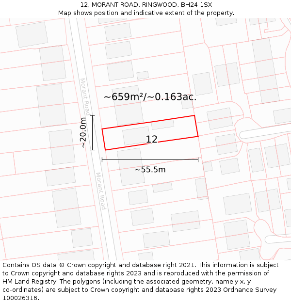 12, MORANT ROAD, RINGWOOD, BH24 1SX: Plot and title map