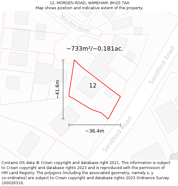 12, MORDEN ROAD, WAREHAM, BH20 7AA: Plot and title map