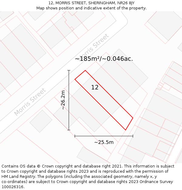 12, MORRIS STREET, SHERINGHAM, NR26 8JY: Plot and title map