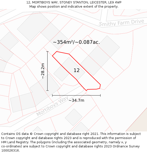 12, MORTIBOYS WAY, STONEY STANTON, LEICESTER, LE9 4WP: Plot and title map