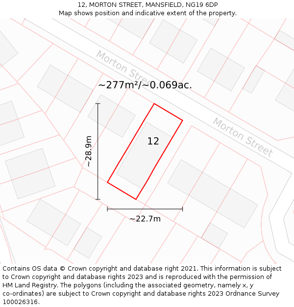 12, MORTON STREET, MANSFIELD, NG19 6DP: Plot and title map