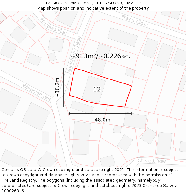 12, MOULSHAM CHASE, CHELMSFORD, CM2 0TB: Plot and title map