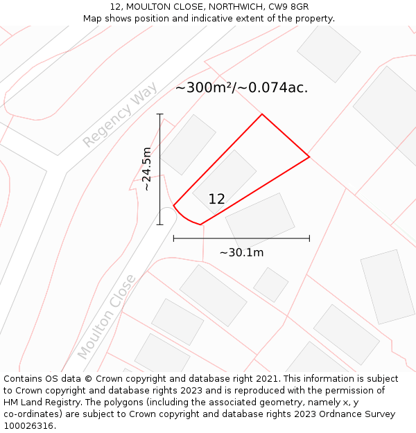 12, MOULTON CLOSE, NORTHWICH, CW9 8GR: Plot and title map