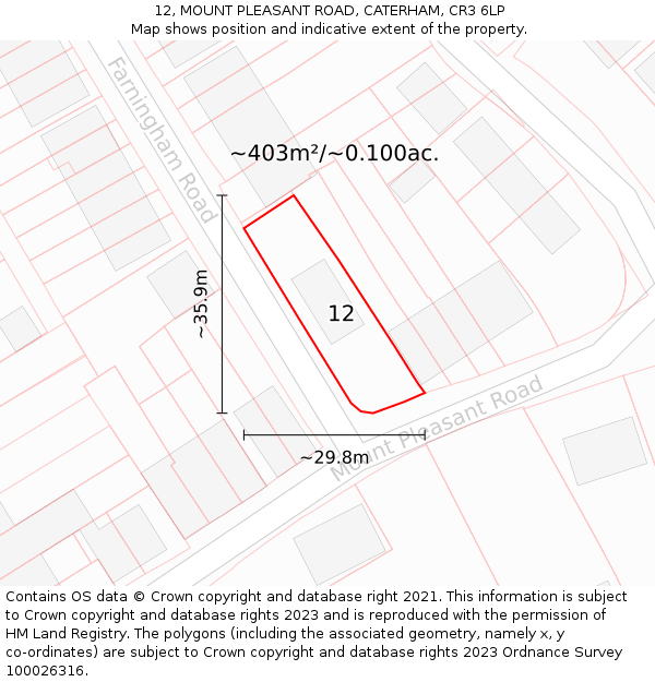 12, MOUNT PLEASANT ROAD, CATERHAM, CR3 6LP: Plot and title map